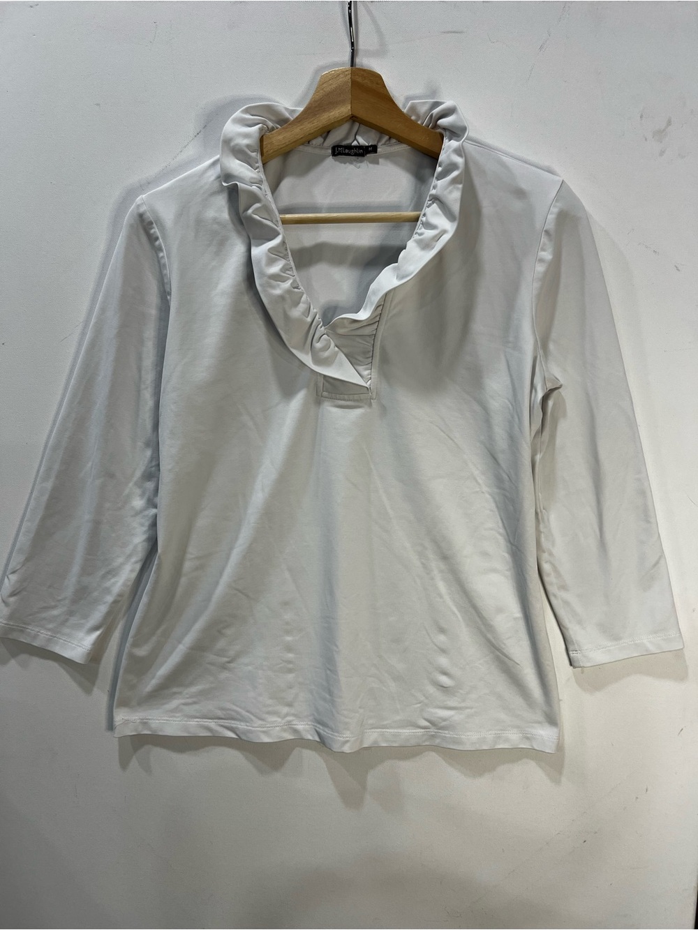 J. McLaughlin White Durham Ruffle V-Neck Long Sleeve Top